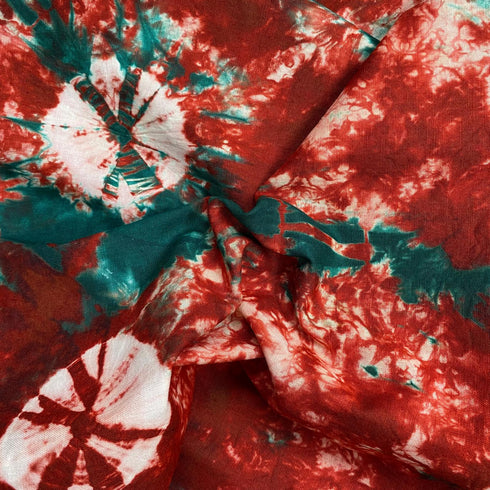 2.9 Metre Premium Tie Dye Cotton – 36” Wide - (Dark Red & Green)