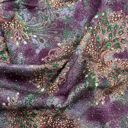 3 Metres Luxury Diamante Printed Winter Viscose- 55'' - (Aubergine)