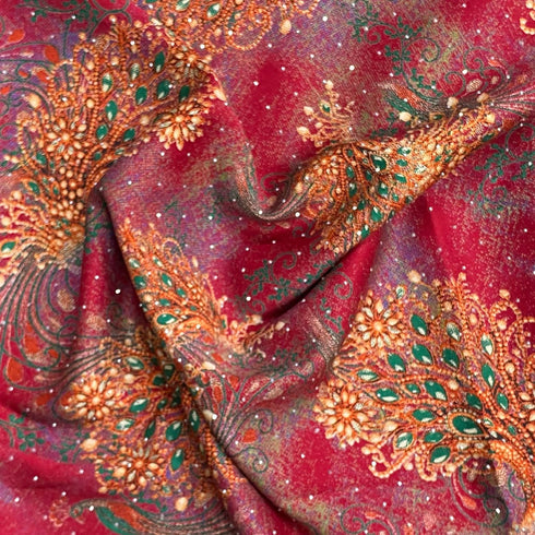 3 Metres Luxury Diamante Printed Winter Viscose- 55'' - (Starwberry)