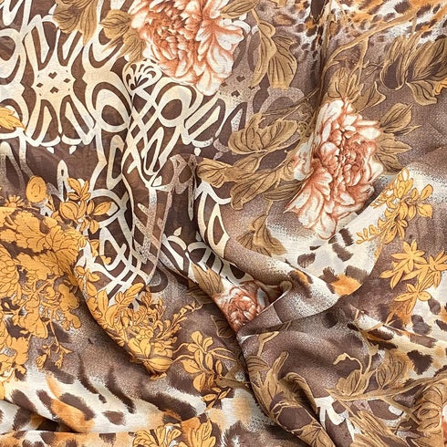 3 Metres Luxury Printed Chiffon- 55" Wide- (Brown)