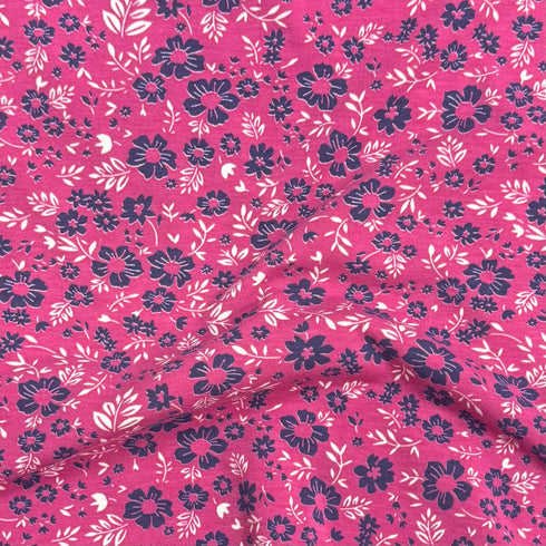 3 Metres Premium Cotton Jersey- 55'' Wide -(Cerise Floral)