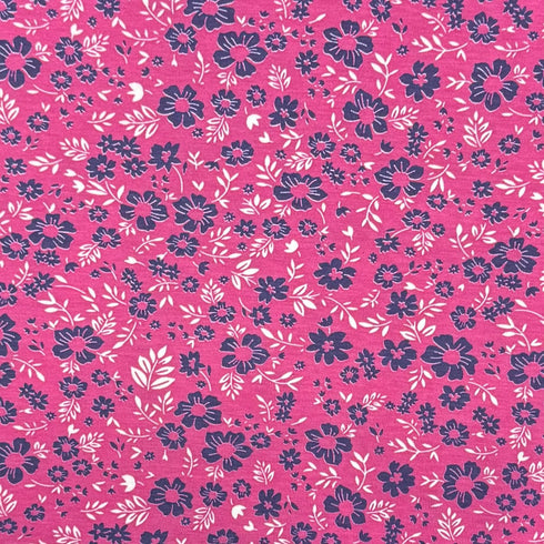 3 Metres Premium Cotton Jersey- 55'' Wide -(Cerise Floral)