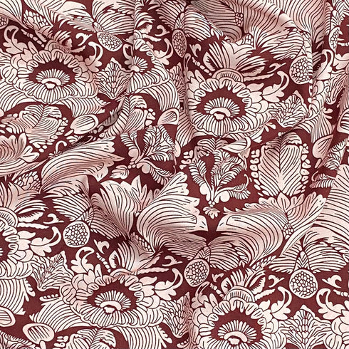 3 Metres, Printed Summer Dressmaking Viscose Fabric - 55" Wide (Maroon)