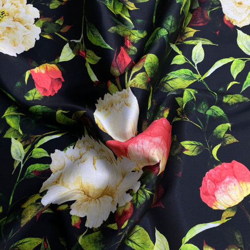 3 Metres Silky-Smooth Printed Satin- 45" Wide (Black Pot)