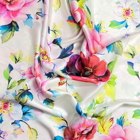 3 Metres Silky-Smooth Printed Satin- 45" Wide (White)