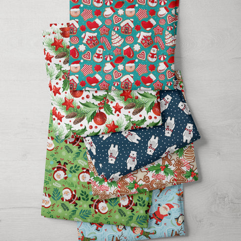 6 Piece Christmas Fat Quarter Bundle- 100% Cotton