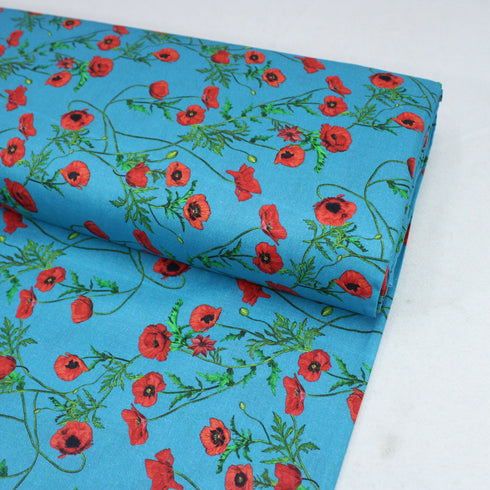 Per Metre Digital Print 100% Cotton- 44" Wide- Blue Flowers