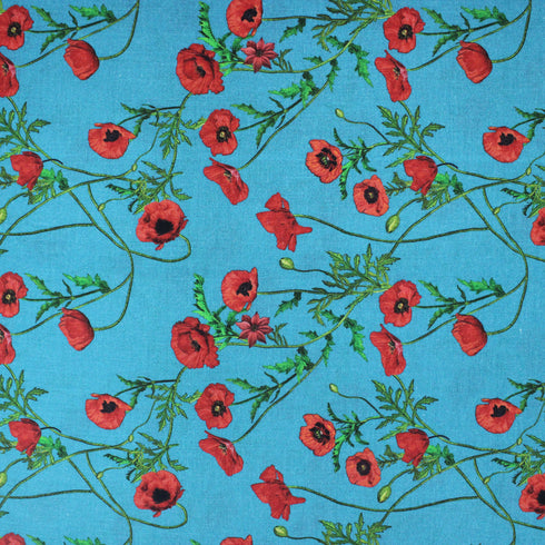 Per Metre Digital Print 100% Cotton- 44" Wide- Blue Flowers