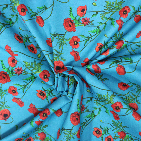 Per Metre Digital Print 100% Cotton- 44" Wide- Blue Flowers