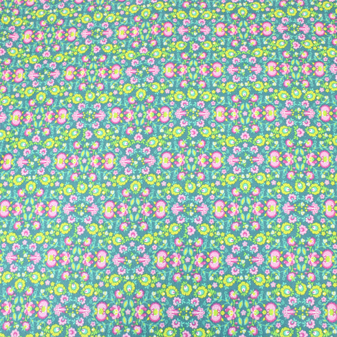 3 Metres Floral Cotton Poplin - 63" Wide - Teal
