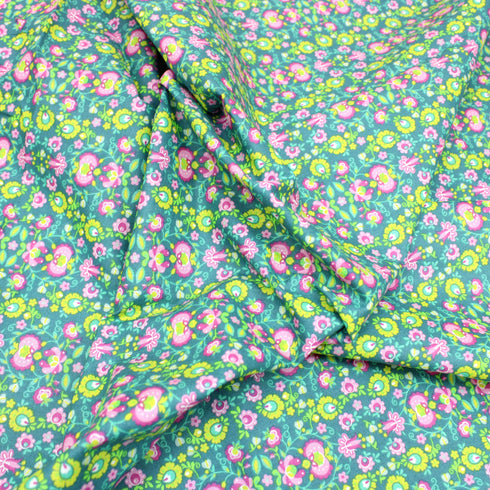 3 Metres Floral Cotton Poplin - 63" Wide - Teal