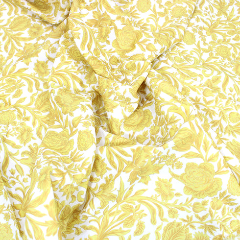 3 Metres Gold Foil Cotton Lawn, 'Liberty Inspired Yellow Floral' - 58" Wide