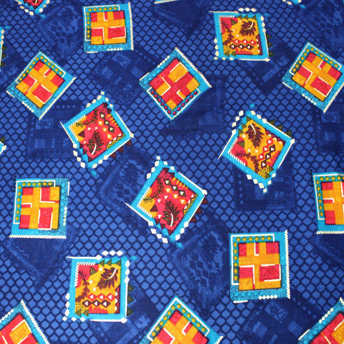 3 Metres Tribal Printed Rayon - 55" Wide - Dark Royal Blue