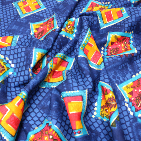 3 Metres Tribal Printed Rayon - 55" Wide - Dark Royal Blue