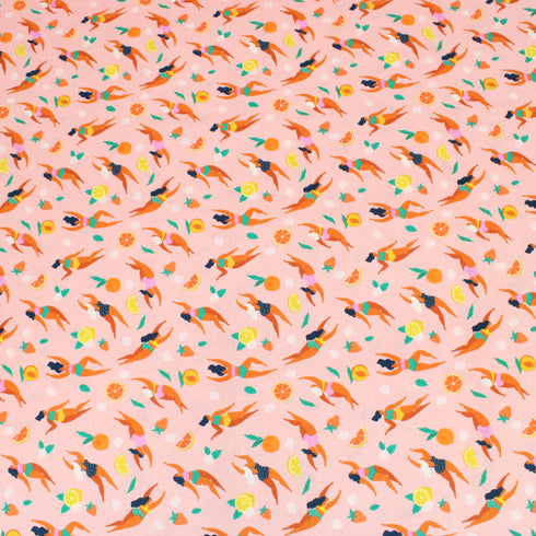 Sold Per Metre, Premium Quality Printed Digital Cotton, 'Summer Swim' - 45" Wide