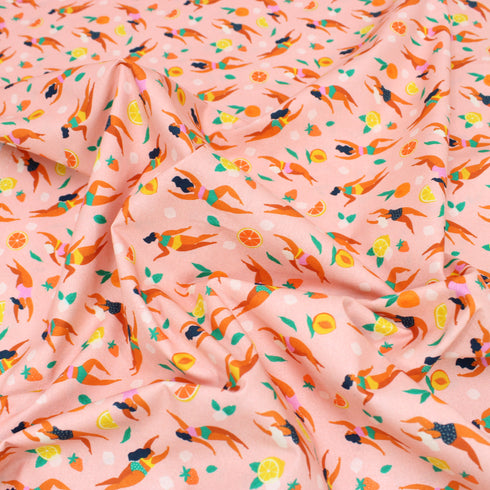 Sold Per Metre, Premium Quality Printed Digital Cotton, 'Summer Swim' - 45" Wide