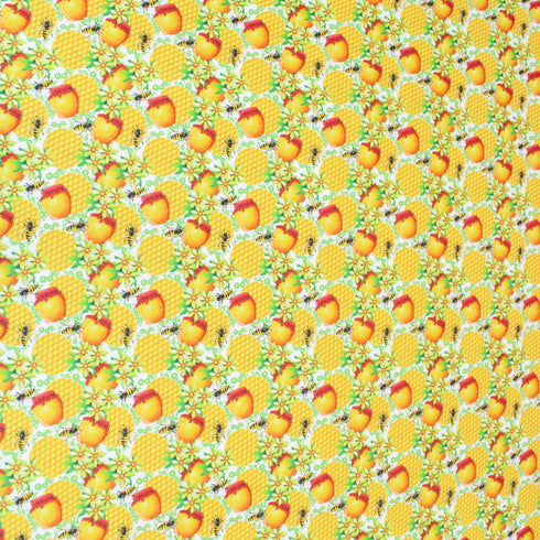 Sold Per Metre, Premium Quality Printed Digital Cotton, 'Bee & Honeycomb' - 45" Wide