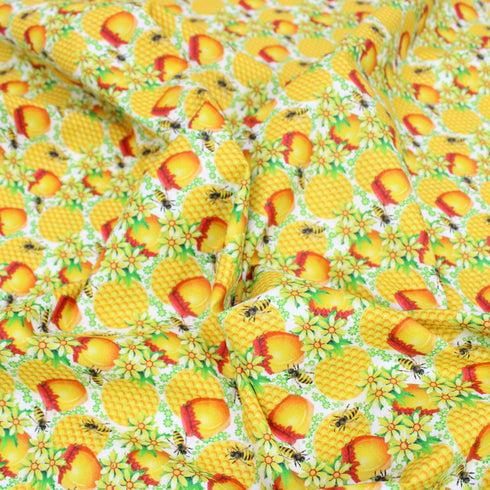 Sold Per Metre, Premium Quality Printed Digital Cotton, 'Bee & Honeycomb' - 45" Wide