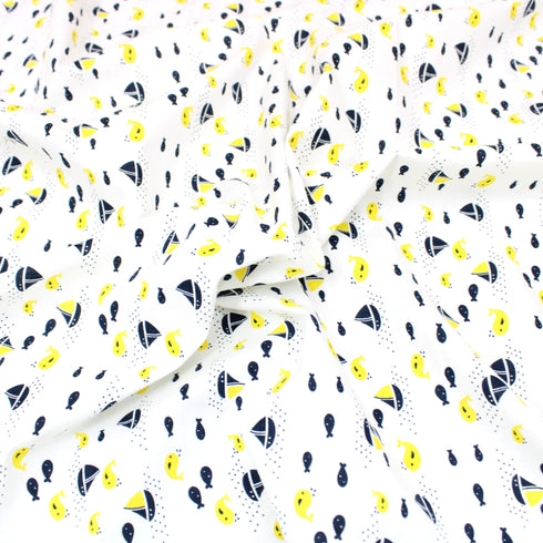 3 Metres Fish Cotton Sateen - 44" Wide - White