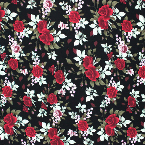 Per Metre Premium Cotton Lawn - 55" Wide - Black Roses