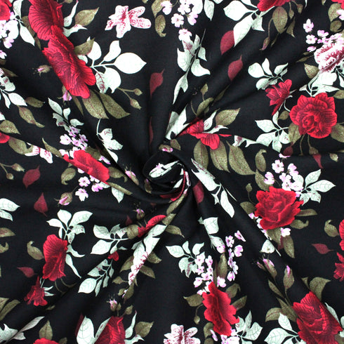 Per Metre Premium Cotton Lawn - 55" Wide - Black Roses