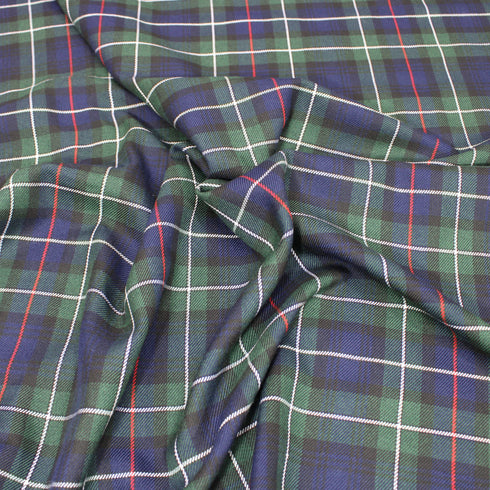 Per Metre, Polycotton Viscose Tartan, 'Green' - 55" Wide