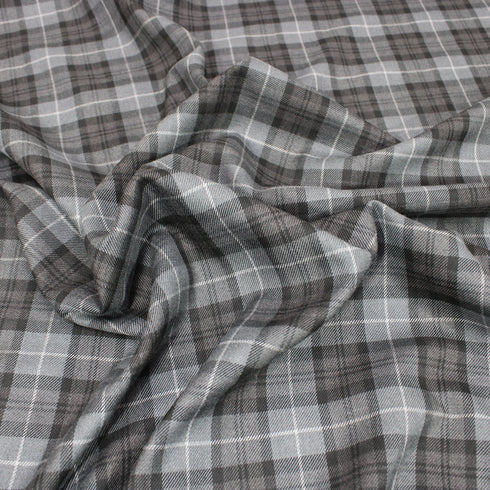Per Metre, Polycotton Viscose Tartan, 'Grey' - 55" Wide