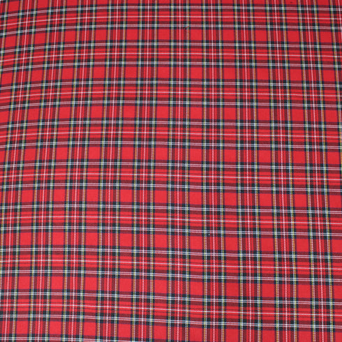 Per Metre, Polycotton Viscose Tartan, 'Red' - 55" Wide
