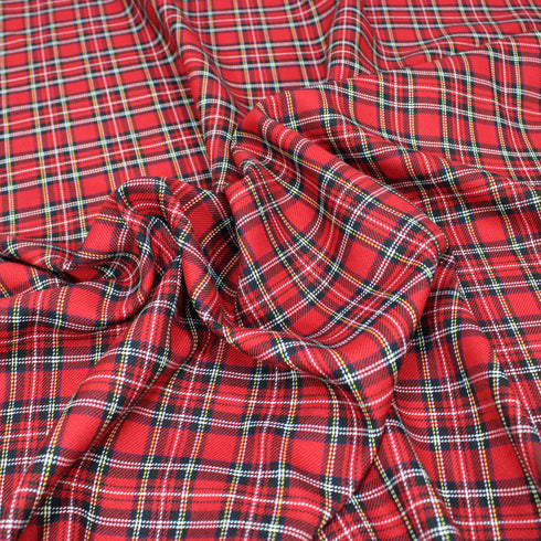 Per Metre, Polycotton Viscose Tartan, 'Red' - 55" Wide