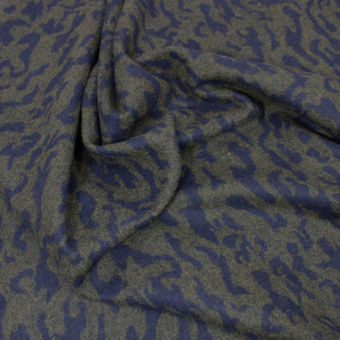 3 Metres Luxury Poly Wool Fabric - 55" Wide - Khaki & Navy