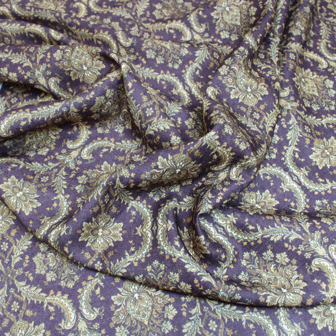 3 Metres Printed Cashmere Effect Fabric, 'Wine & Gold'- 45" Wide