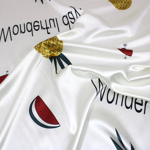 3 Metres Premium Printed Satin - Cream Pineapple - (60")