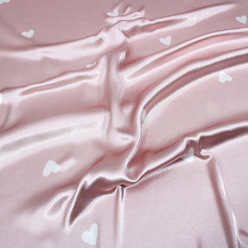 3 Metres Premium Printed Satin - Pink Heart- (60")