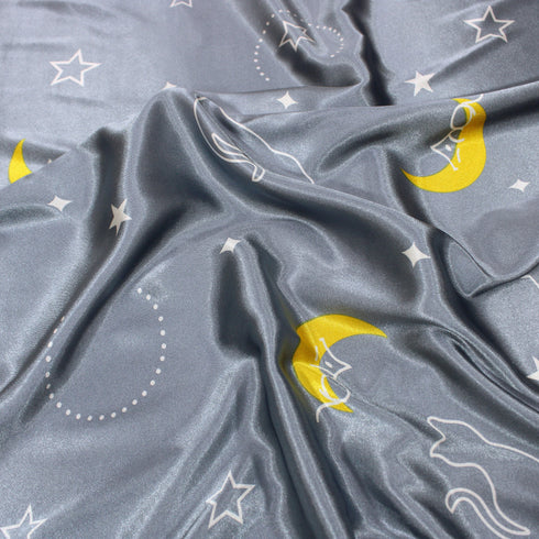 3 Metres Premium Printed Satin - Baby Blue Stars - (60")