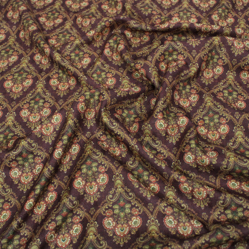 3 Metres Printed Cashmere Effect Crepe, 'Maroon'- 45" Wide