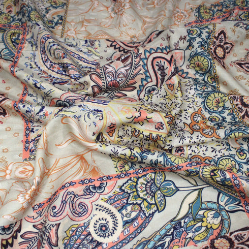 3 Metres Printed Cashmere Effect Crepe, 'Beige Floral'- 45" Wide