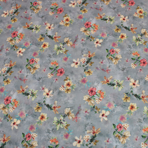3 Metres Printed Cotton Lawn, 'Grey Lillies' - 58" Wide