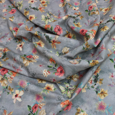 3 Metres Printed Cotton Lawn, 'Grey Lillies' - 58" Wide