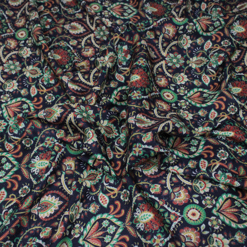 3 Metres Printed Cashmere Effect Crepe, 'Black'- 45" Wide