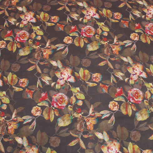 3 Metres Printed Cotton Lawn, 'Roses On Brown' - 58" Wide