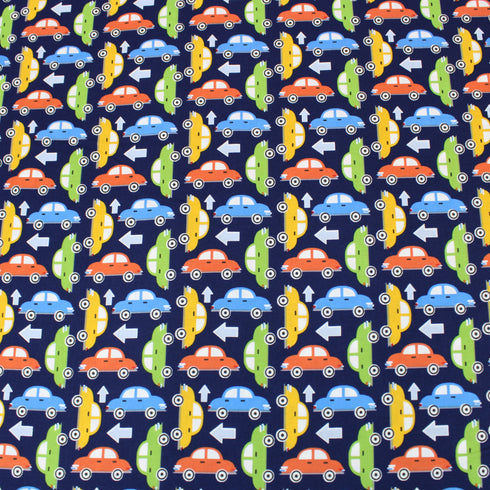 Sold Per Metre Digital Print 100% Cotton- 44" Wide- Motor Car- Navy