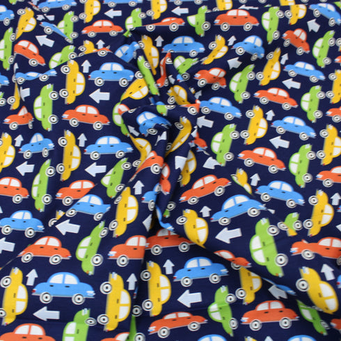 Sold Per Metre Digital Print 100% Cotton- 44" Wide- Motor Car- Navy