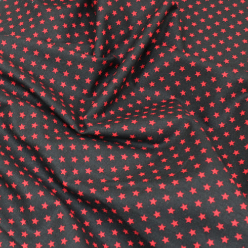 Sold Per Metre Digital Print 100% Cotton - 44" Wide - Black with Red Stars
