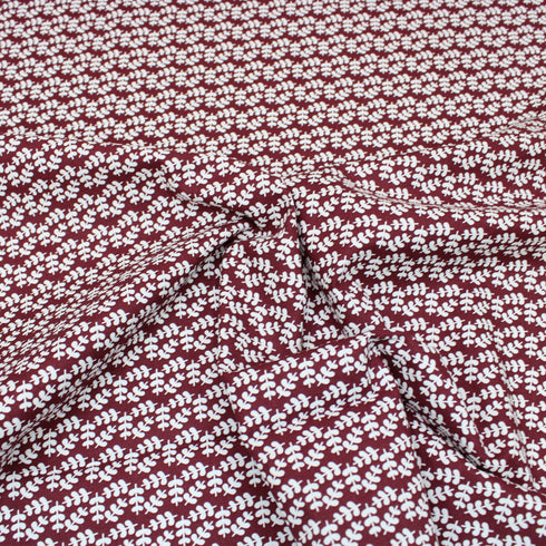 Sold Per Metre Digital Print 100% Cotton - 44" Wide - White Floral Print on Wine
