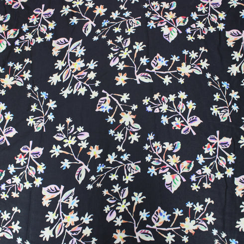 3 Metres Luxury Dress Making Satin - 45" Wide - Black Flowers