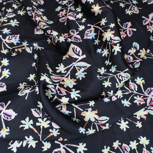 3 Metres Luxury Dress Making Satin - 45" Wide - Black Flowers