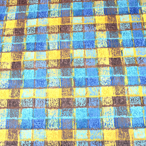 3 Metres Soft Textured Abstract Printed Jersey 55" Wide - Mustard and Blue