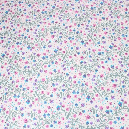Per Metre Premium Cotton Lawn With Sateen Finish - 55" Wide - White Flowers