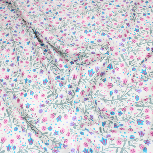 Per Metre Premium Cotton Lawn With Sateen Finish - 55" Wide - White Flowers