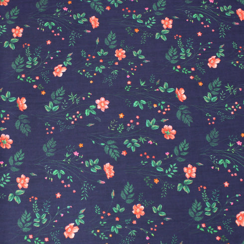 Per Metre Premium Cotton Lawn With Sateen Finish - 55" Wide - Navy Flowers